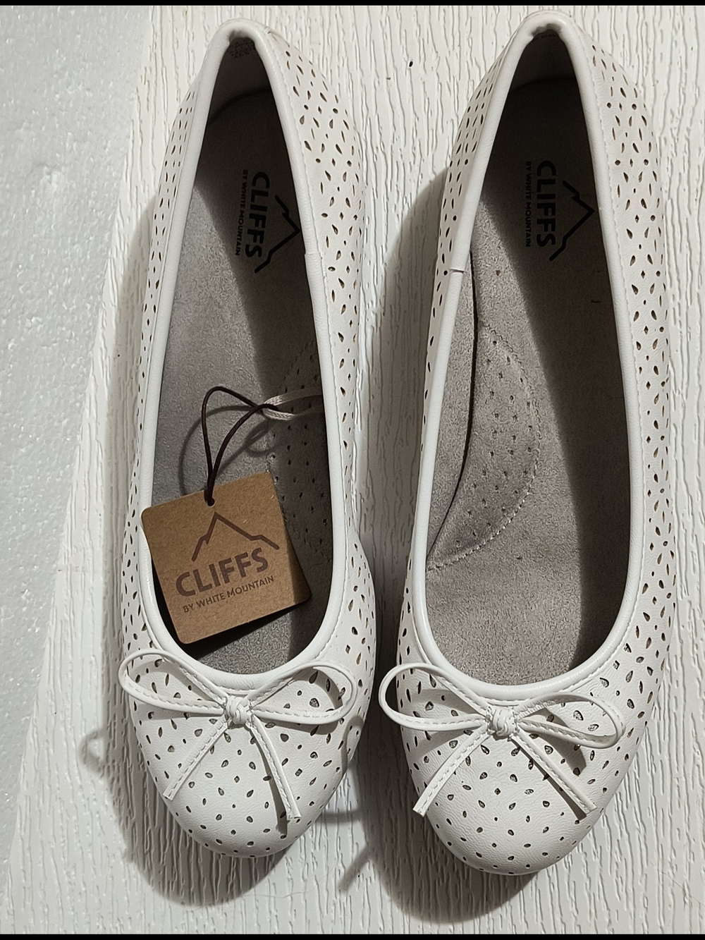 Cliffs by WHITE MOUNTAIN White Perforated Bow Ballet Flats